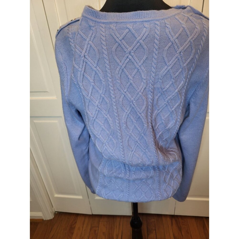 Baby Blue Cable Knit Sweater  Talbots L Old Money Soft Cozy Preppy Classic - Picture 2 of 9